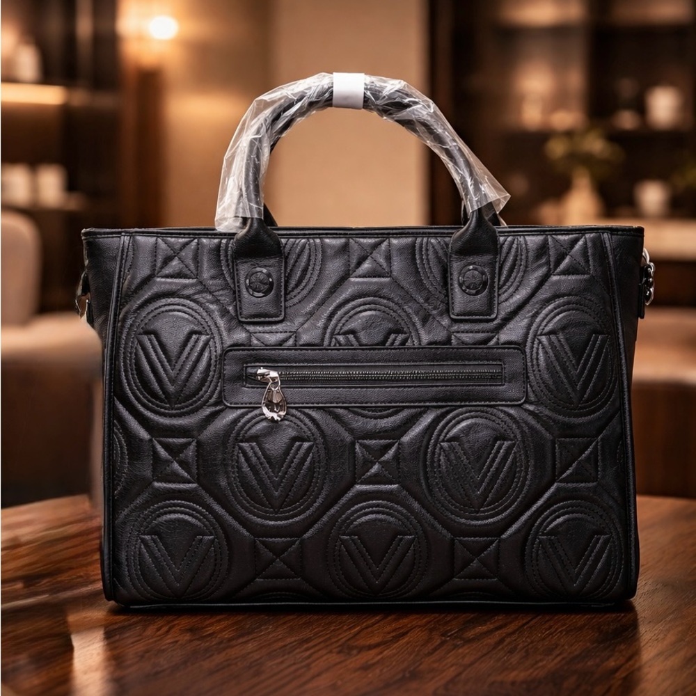 Valentino Orlandi Large Black Tote With Detachable Shoulder Strap Matching Pouch - Picture 2 of 7